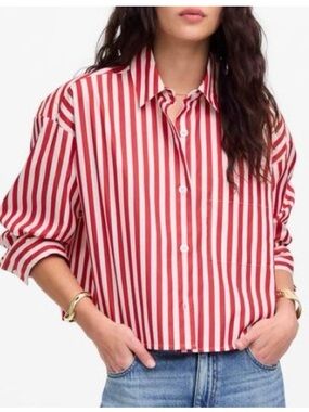 NWT Madewell Straight-Hem Poplin Shirt Red Sz M